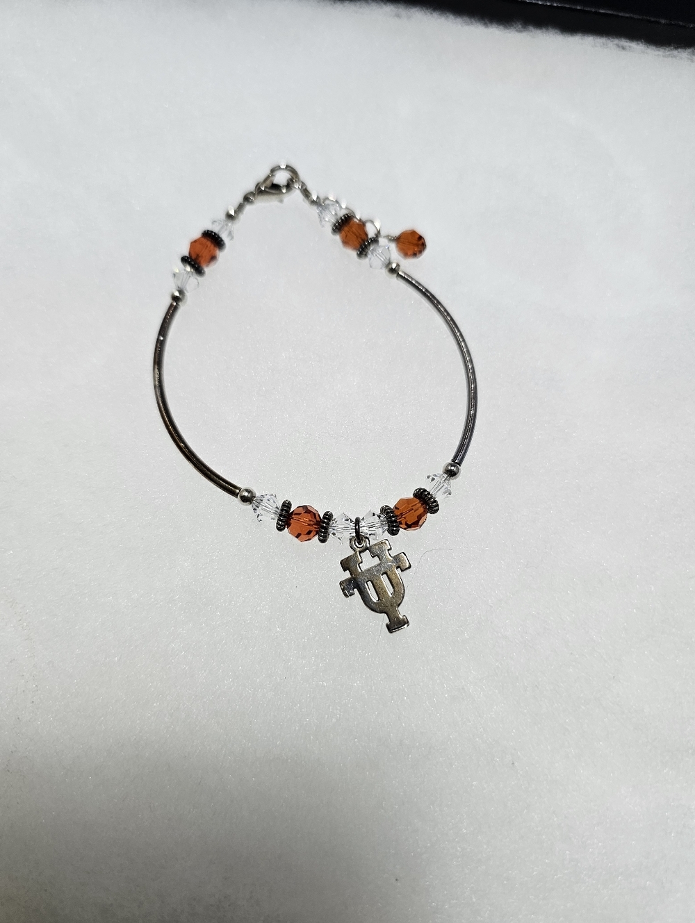 925 Silver Bracelet with Orange Crystal Swarvski  Beads and University Of TX